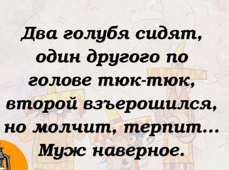 Два голубя сидят один другого по голове тюк тюк второй взъерошился но молчит терпит Ь Муж наверное