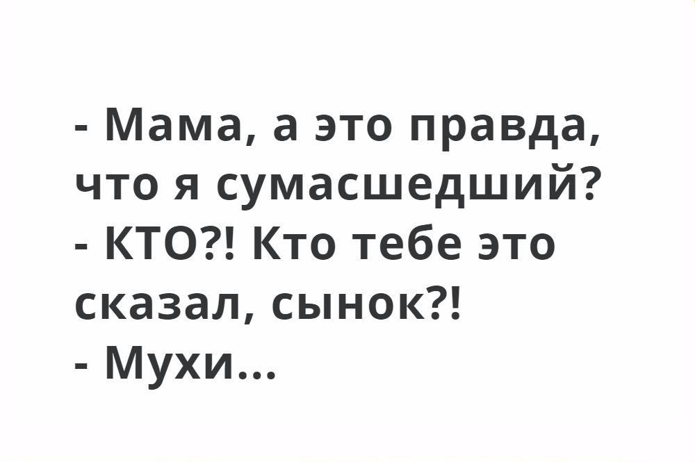 Мама а это правда что я сумасшедший КТО Кто тебе это сказал сынок Мухи