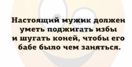 Настоящий мужик должен уметь поджигать избы и шугать коней чтобы его бабе было чем заняться