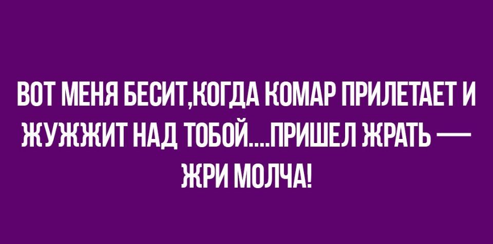 ВПТ МЕНЯ БЕВИТНПГДА КОМАР ПРИЛЕТАЕТ И ЖУЖЖИТ НАД ТОБОЙПРИШЕЛ ЖРАТЬ ЖРИ МПЛЧА