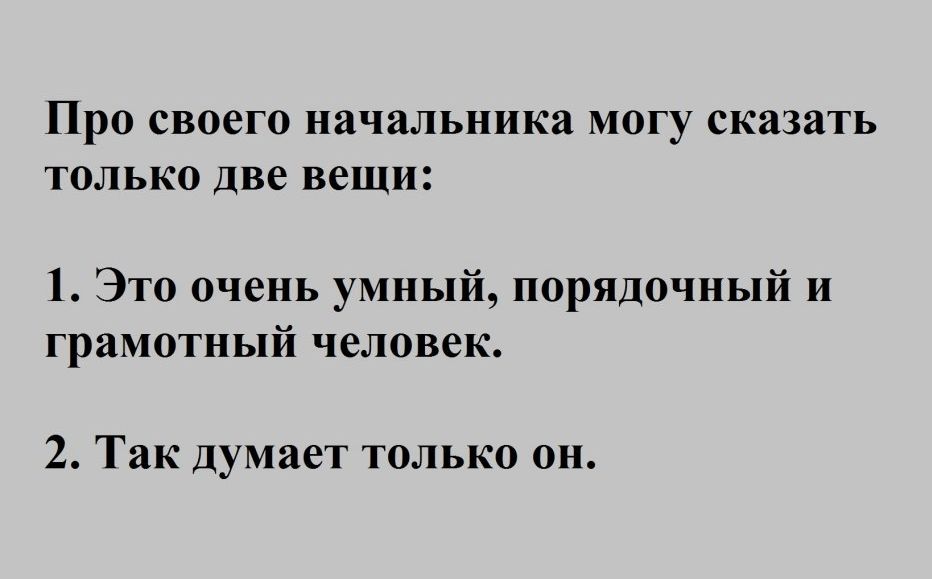 Про своего начальника могу сказать только две вещи 1 Это очень умный порядочный и грамотный человек 2 Так думает только он