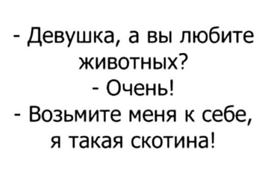 Девушка а вы любите животных Очень Возьмите меня к себе я такая скотина