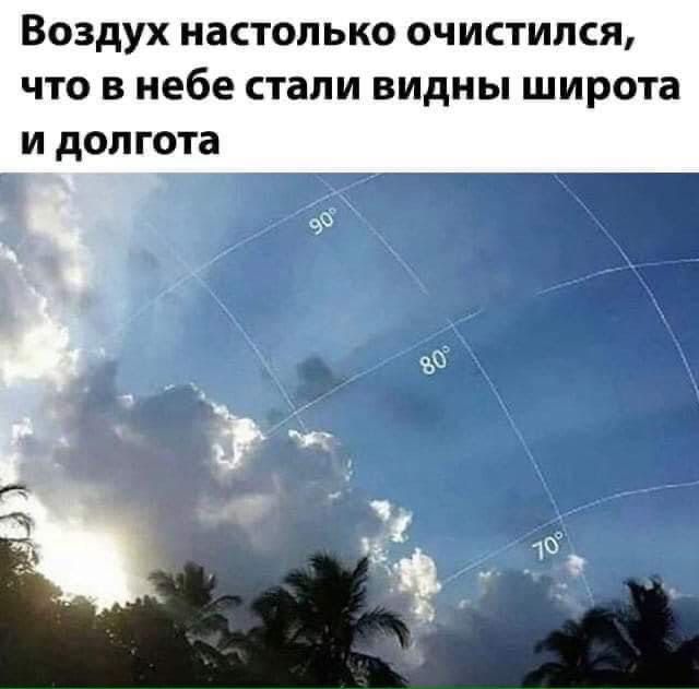 Воздух настолько очистился что в небе стали видны широта и долгота