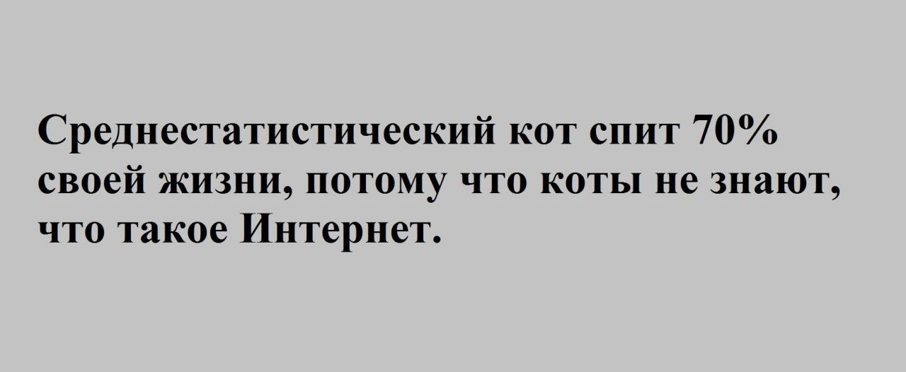 Среднестатистический кот спит 70 своей жизни потому что коты не знают что такое Интернет