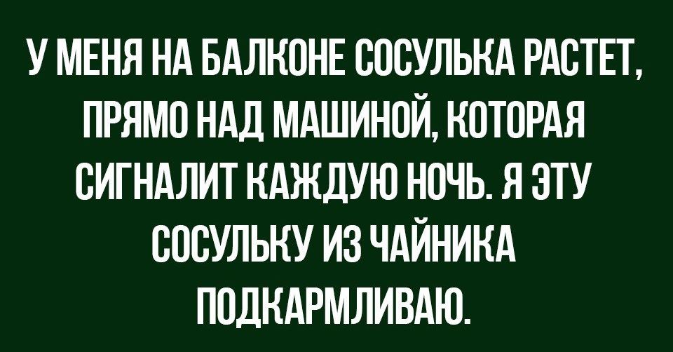 У МЕНЯ НА БАЛНОНЕ ОООУЛЬНА РАСТЕТ ПРЯМО НАД МАШИНОЙ КОТОРАЯ ОИГНАЛИТ КАЖДУЮ НОЧЬ Я ЭТУ ОООУЛЬКУ ИЗ ЧАЙНИКА ПОДНАРМЛИВАЮ
