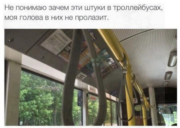 Не понимаю зачем эти штуки в троллейбусах моя голова в них не пропавит
