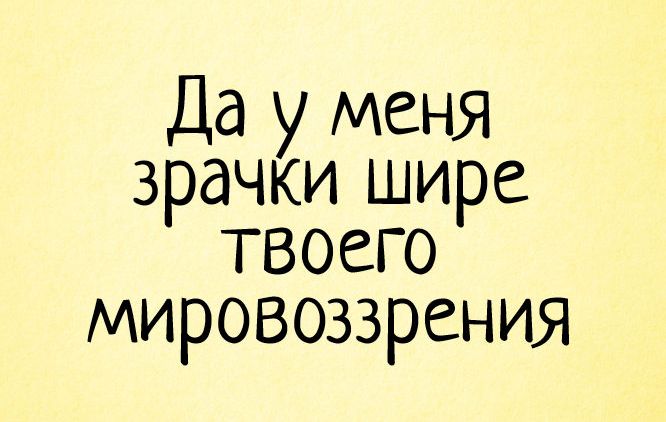 Да у меня зрачки шире твоего мировоззрения