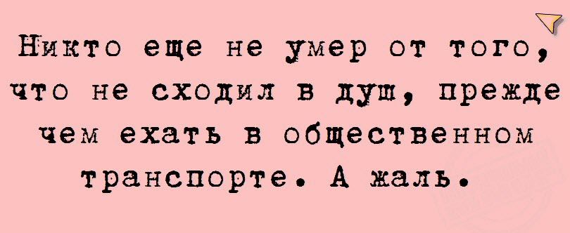 Ч НИКТО еще не умер от того что не сходил в душ прежде чем ехать в общественном транспорте А жаль