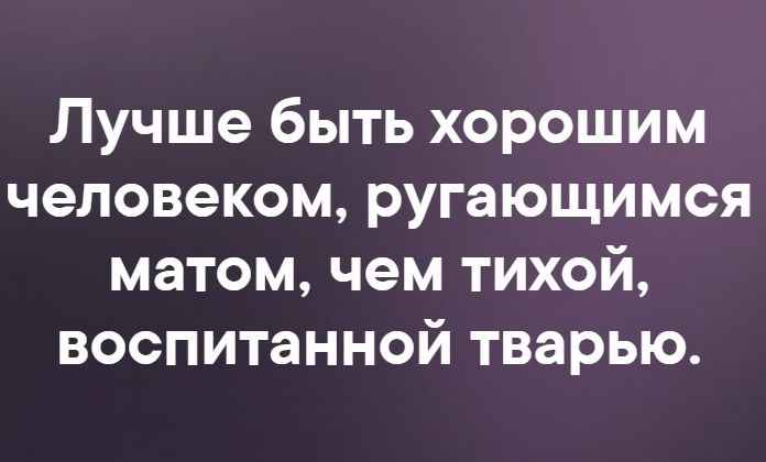 Лучше быть хорошим человеком ругающимся матом чем тихой воспитанной тварью