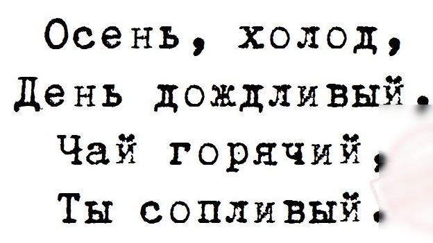 Осень холод День дождливый Чай горячий Ты сопливый