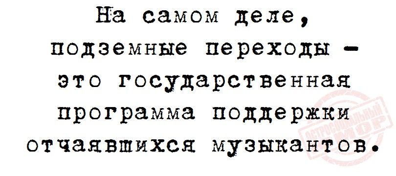 на самом деле подземные переходы это государственная программа поддержки отчаявшихся музыкантов