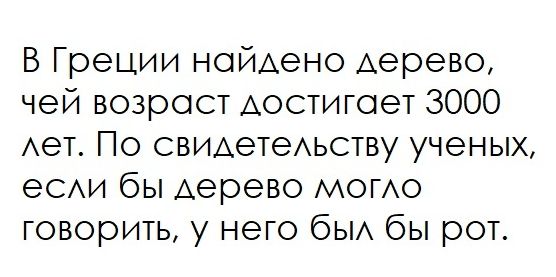 В Греции ноЙАено Аерево чей возрост достигает 3000 Ает По свидетеАьству ученых еСАИ бы Аерево момо говорить у него бЫА бы рот