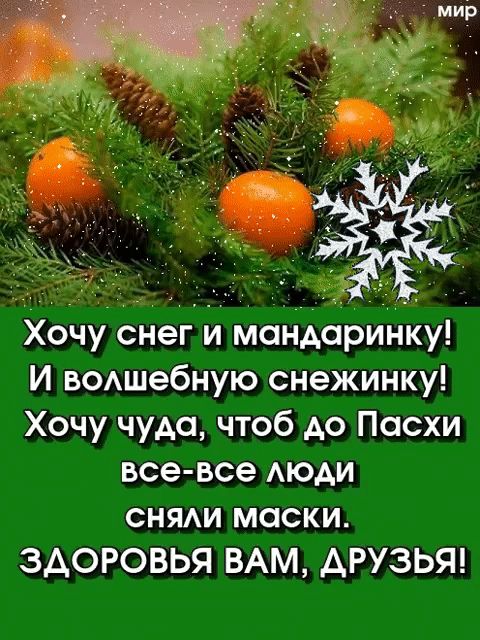 мир Хочу снег и мандаринку И вошебную снежинку Хочу чудо чтоб до Пасхи все все АЮАИ сняди маски ЗДОРОВЬЯ ВАМ ДРУЗЬЯ