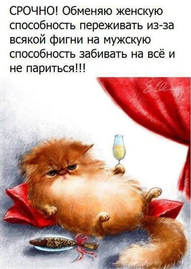 СРОЧНО Обменяю женскую способность переживать из за всякой фигни на мужскую способносгь забивать на всё и не париться