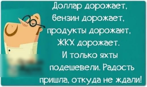доллар дорожает бензин дорожает продукты дорожают ЖКХ дорожает И только яхты подешевели Радость пришпа откуда не ждали