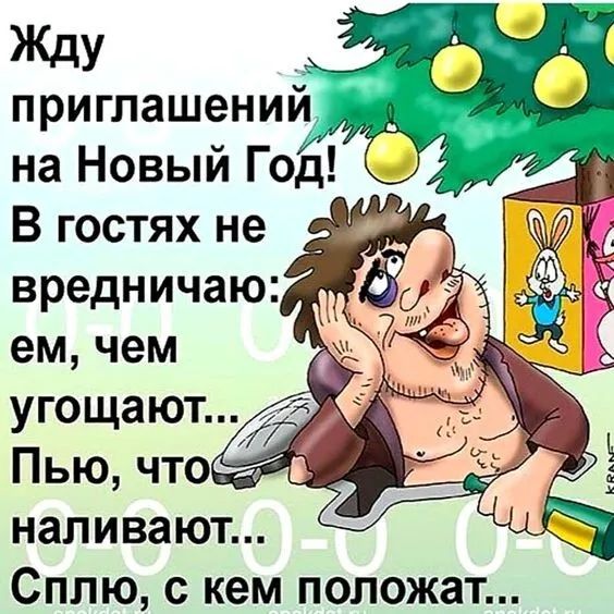 ЖдУ приглашений на Новый Год В гостях не вредничаю ем чем угощают Пью чтецпё наливают Сплю с кем положат