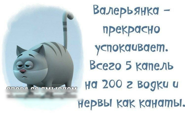 Валерьянка прекрасно успокаивает Всего 5 капель на 200 г Воуки и нервы как канаты