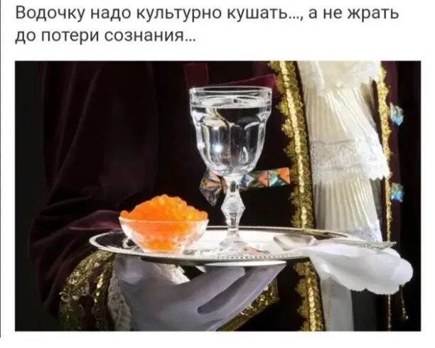 Водочку надо культурно кушать а не жрать до потери сознания