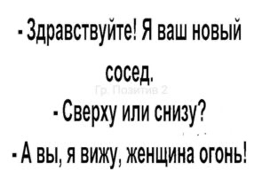 Здравствуйте Я ваш новый сосед Сверху или снизу А вы я вижу женщина огонь