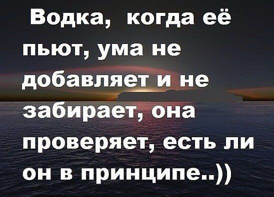 Водка когда её пьют ума не добавляет и не забираетЁЁпа проверяет есть ли он в прип іципе