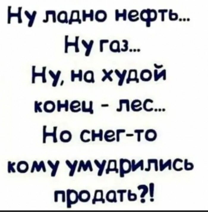 Ну ладно нефть Ну гоа Ну на худой конец лес Но снегто кому умудрились продать
