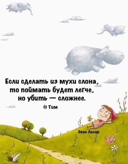 Если сделать из мухи слона то поймать будет легкие но убить сложнее Тим