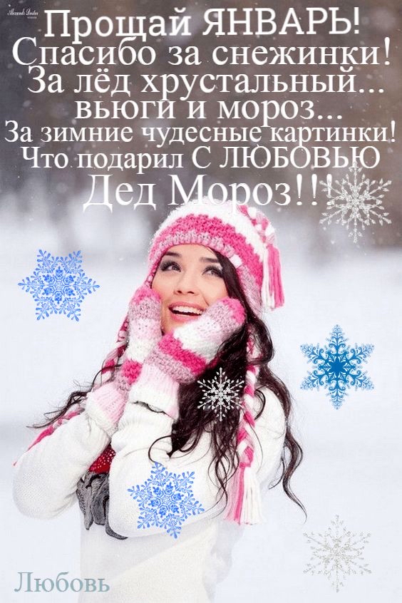 Прощай январь! Спасибо за снежинки! За лёд ёустальныи вьюги и мо за зимние чудссныс картинки! Что подарил с любовью дороз! Любовь