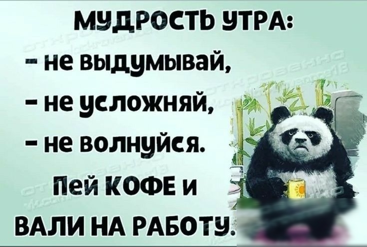 МНДРОСТЬ ЛРА не выдумывай не усложняй не волнуйся Пей КОФЕ и ВАЛИ НА РАБОТЕ