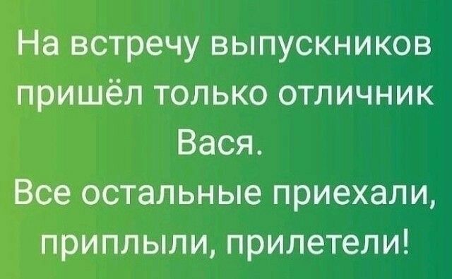 На встречу выпускников пришёл только отличник Вася Все остальные приехали приплыли прилетели