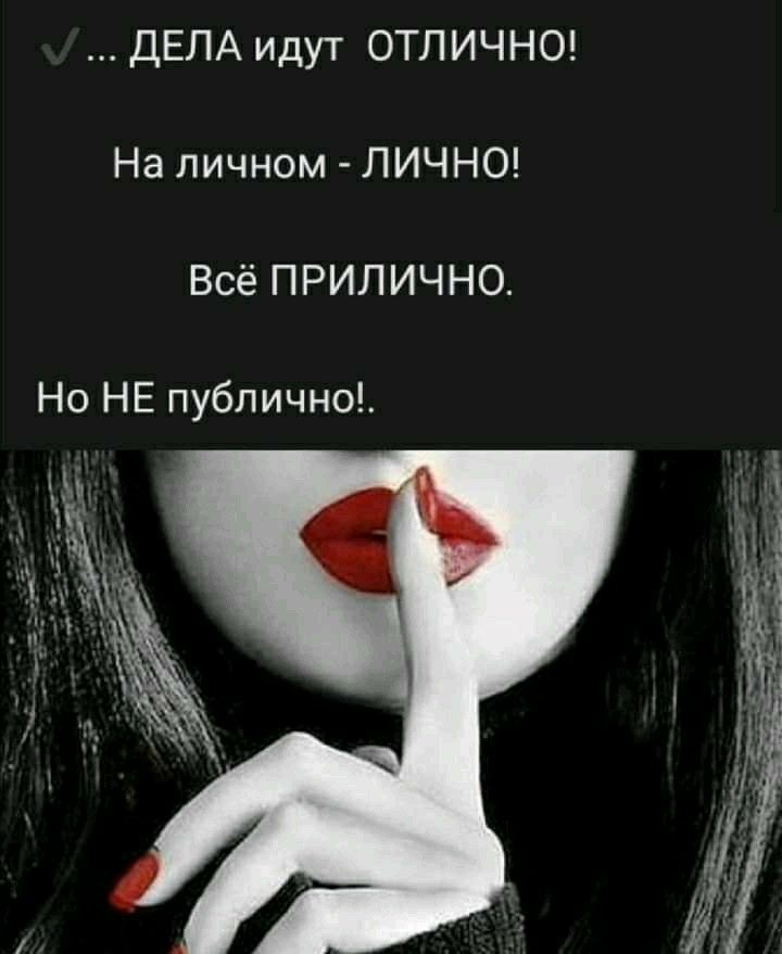 ДЕЛА идут ОТЛИЧНО На личном ЛИЧНО Всё ПРИЛИЧНО Но НЕ публично