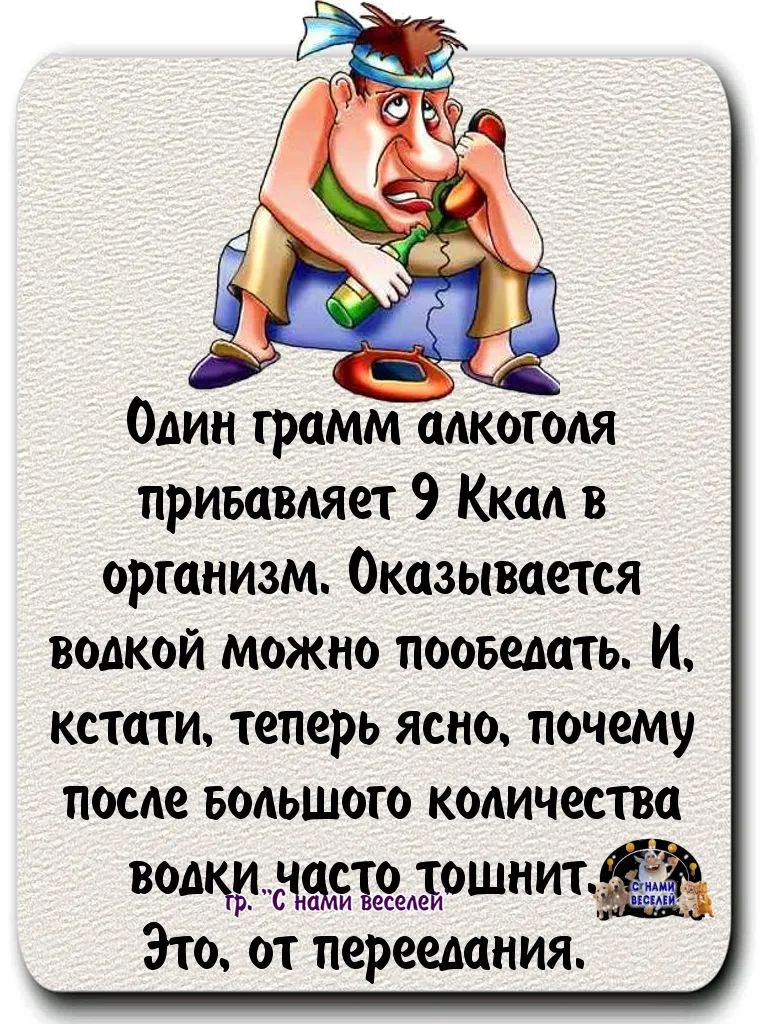 Один грамм привавляет 9 Ккад в организм Оказывается водкой можно пообедать И кстати теперь ясно почему после Большого количества водкис Ъощъошнитъёё Это от переедания