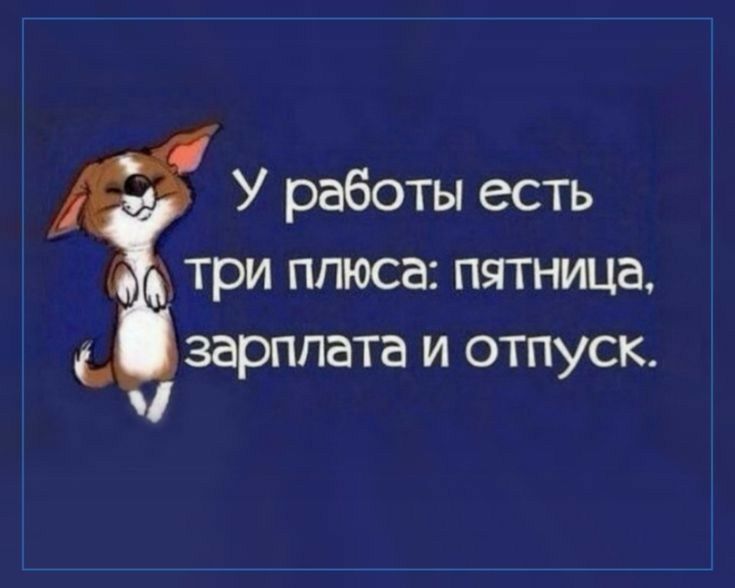 У реботы есть  три плюса: пятница,   зарплата и отпуск.