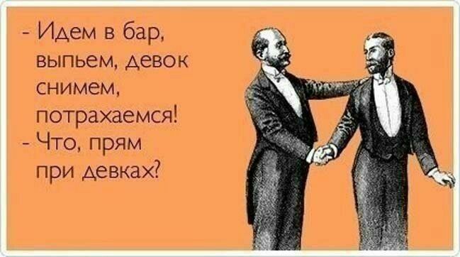Идем в бар выпьем девок снимем потрахаемся Что прям при девках