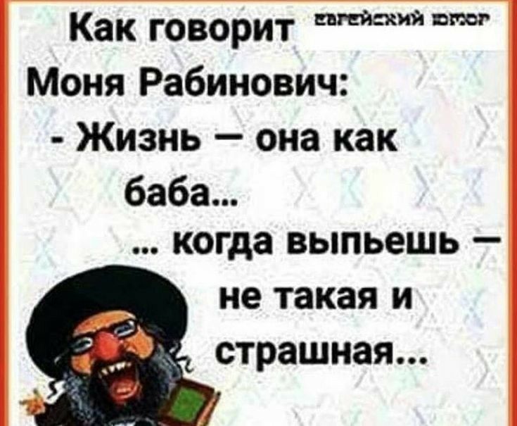 Как говорит Моня Рабинович Жизнь она как баба когда выпьешь не такая и страшная