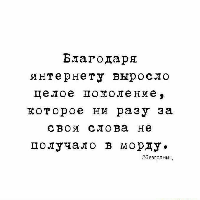 Благодаря интернетувыросло целое поколение которое ни разу за свои слова не получало в морду безграниц