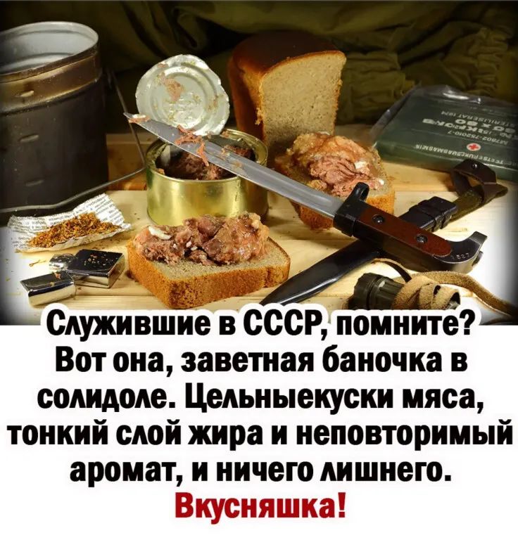 Служившие в СССР помните Вот она заветная баночка в солидоие Цельныекуски мяса тонкий слой жира и неповторимый аромат и ничего лишнего Вкусняшка
