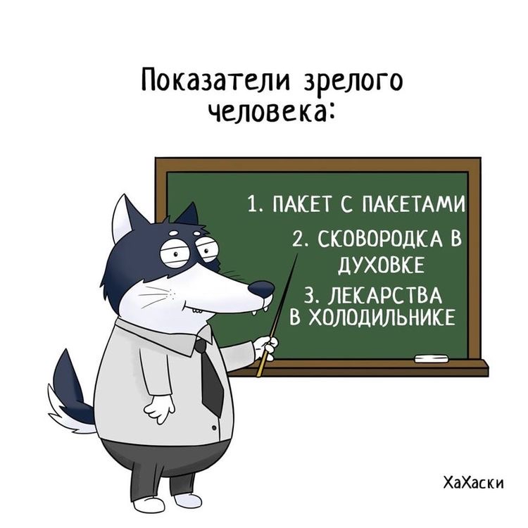 Показателм зрелого человека 1 ПАКЕТ С ПАКЕТАМИ 2 СКОВОРВДКА В ДУХОВКЕ 3 ЛЕКАРСТВА В ХОЛОДИЛЬНИКЕ ХаХдски