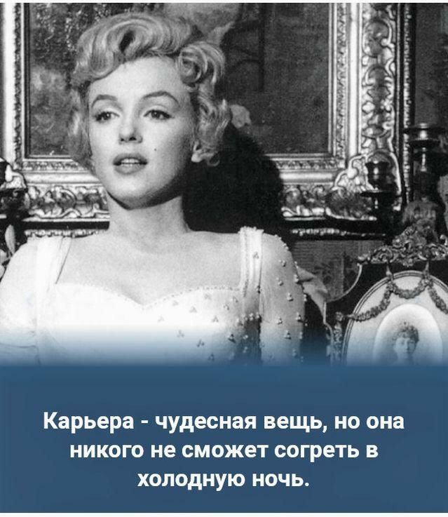 Карьера чудесная вещь но она никого не сможет согреть в холодную ночь