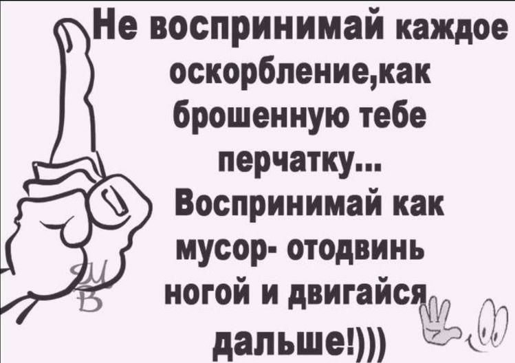 Не воспринимай каждое оскорблениекак брошенную тебе перчатку Воспринимай как мусор отодвинь ногой и двигайс 0 дальше 7 т