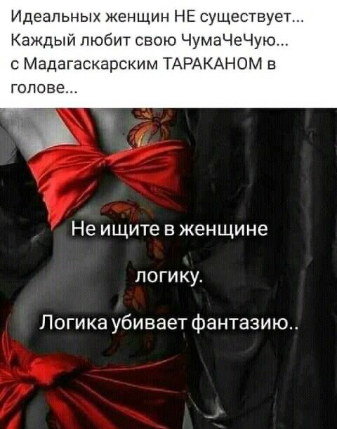Идеальных женщин НЕ существует Каждый любит свою ЧумаЧеЧую с Мадагаскарским ТАРАКАНОМ в голове 7 _ Не ищите в женщине логику Логика убивает фантазию
