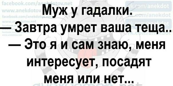 Муж у гадалки Завтра умрет ваша теща Это я и сам знаю меня интересует посадят меня или нет