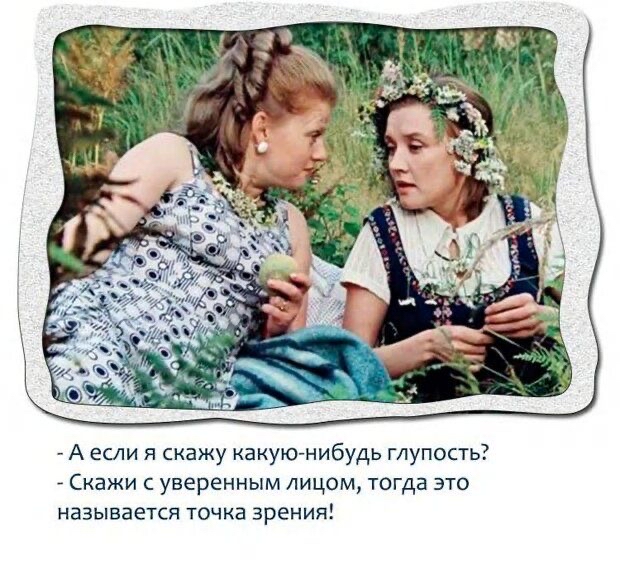 А если я скажу какую нибудь глупость Скажи с уверенным лицом тогда это называется точка зрения