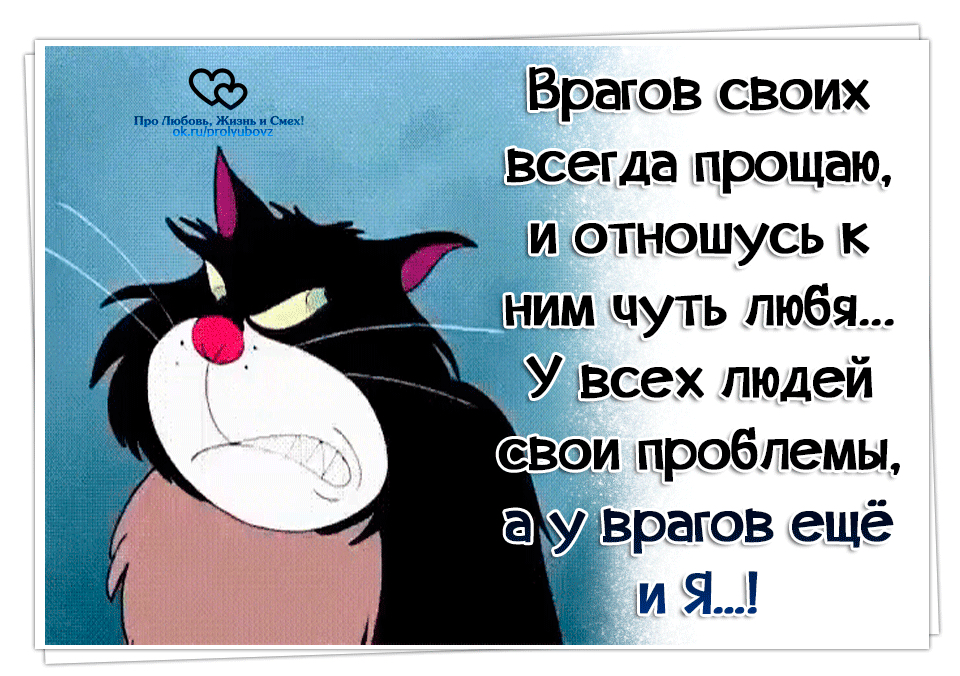 Врагов своих всегда прощаю м отношусь к ним чуть любя У всех людей
