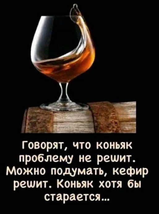 Говорят что коньяк проблему не решит Можно подумать кефир решит Коньяк хотя бы старается