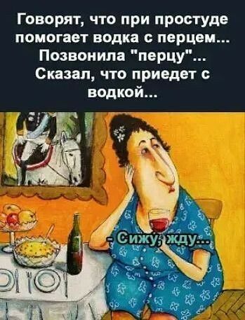 Говорят что при простуде помоши водка перцем Позвонила перцу Сказал что приедет водкой