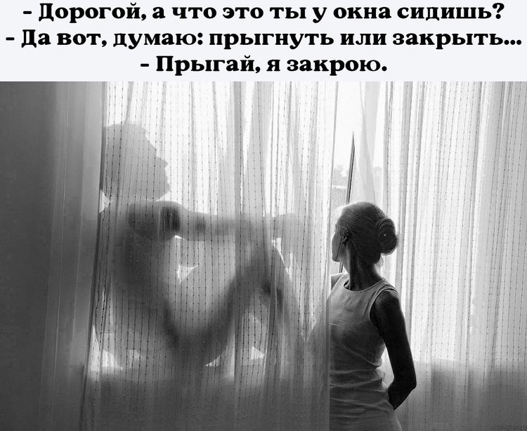 дорогой а что это ты у окна сидишь да вот думаю прыгнуть или накрыть Прыгай н закрою