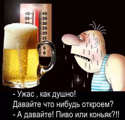 Ужас как душно Давайте что нибудь откроем А давайте Пиво или коньяк