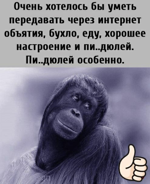 Очень хотелось бы уметь передавать через интернет объятия бухло еду хорошее настроение и пидюлей Пидюпей особенно