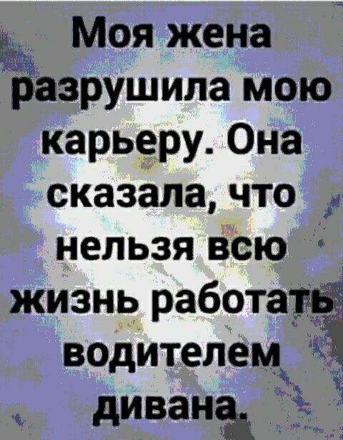 Моя жена азрушила мою карьеру Она сказалачто нельзя ВСЮ водителемк диванъё