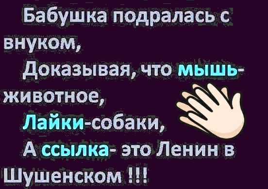 Бабушка подралась с внуком доказывая что мышь животное Лайки собаки А ссылка это Ленин в Шушенском